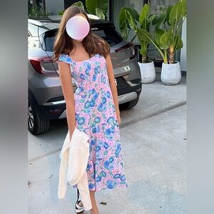 Lilly Pulitzer Girls Floral Pink and Blue Dress XL 12-14